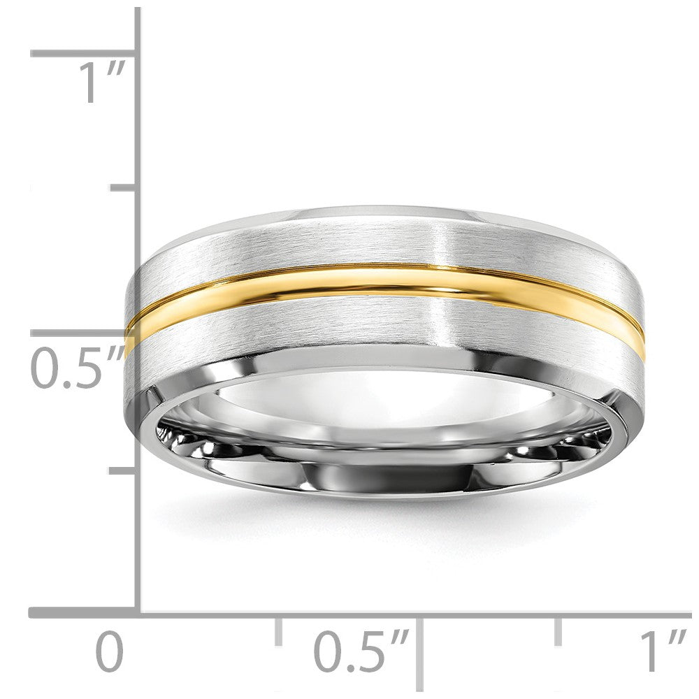 Cobalt Brushed and Polished w/Yellow IP Center Beveled Egde 8mm Band Size - 12.5