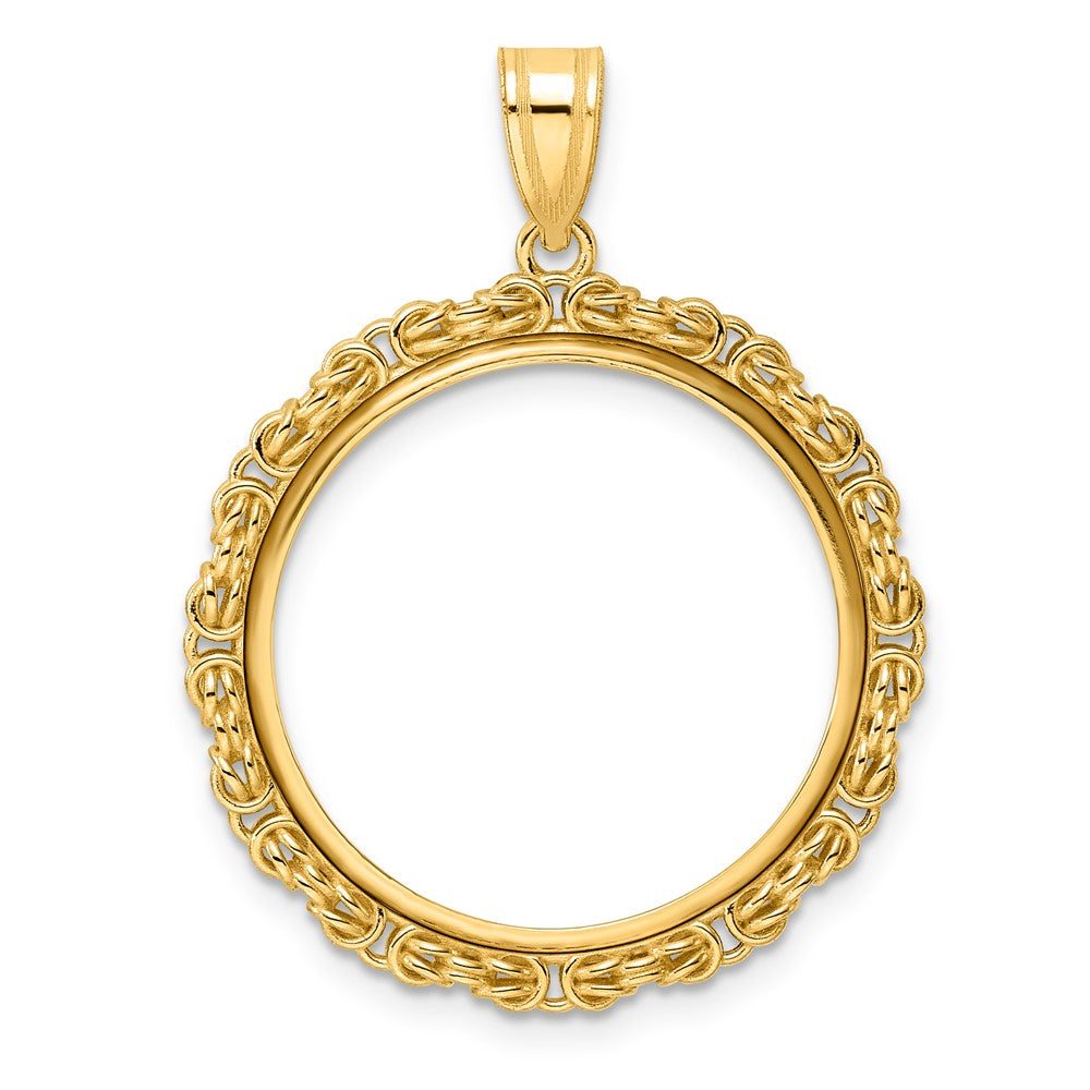 14k Polished Byzantine Link with 22.0mm Prong Coin Bezel Pendant