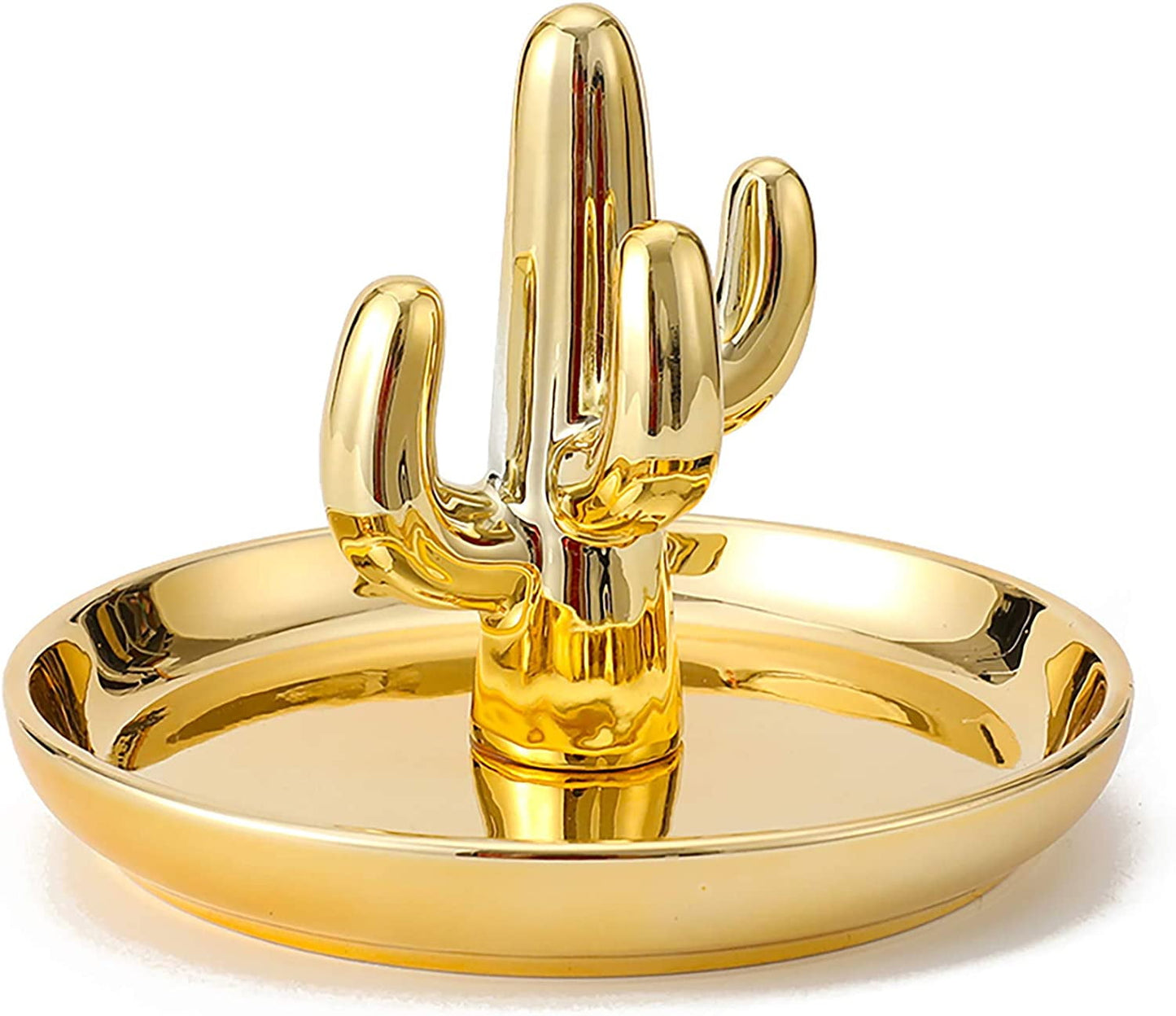 Ceramic Golden Cactus Jewelry Ring Dish Tray