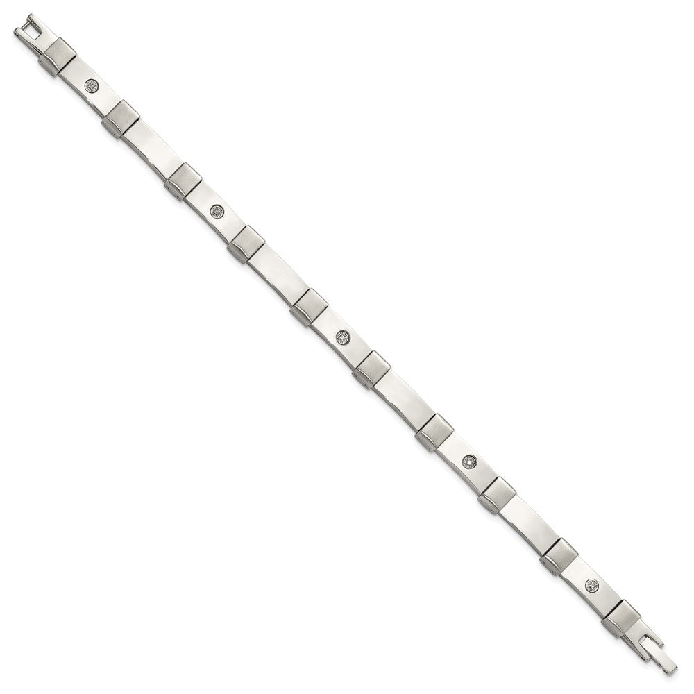 Chisel Stainless Steel Brushed and Polished with 14K White Gold Accent and .03ct Diamond 8.25 inch Bracelet 8.25 inches