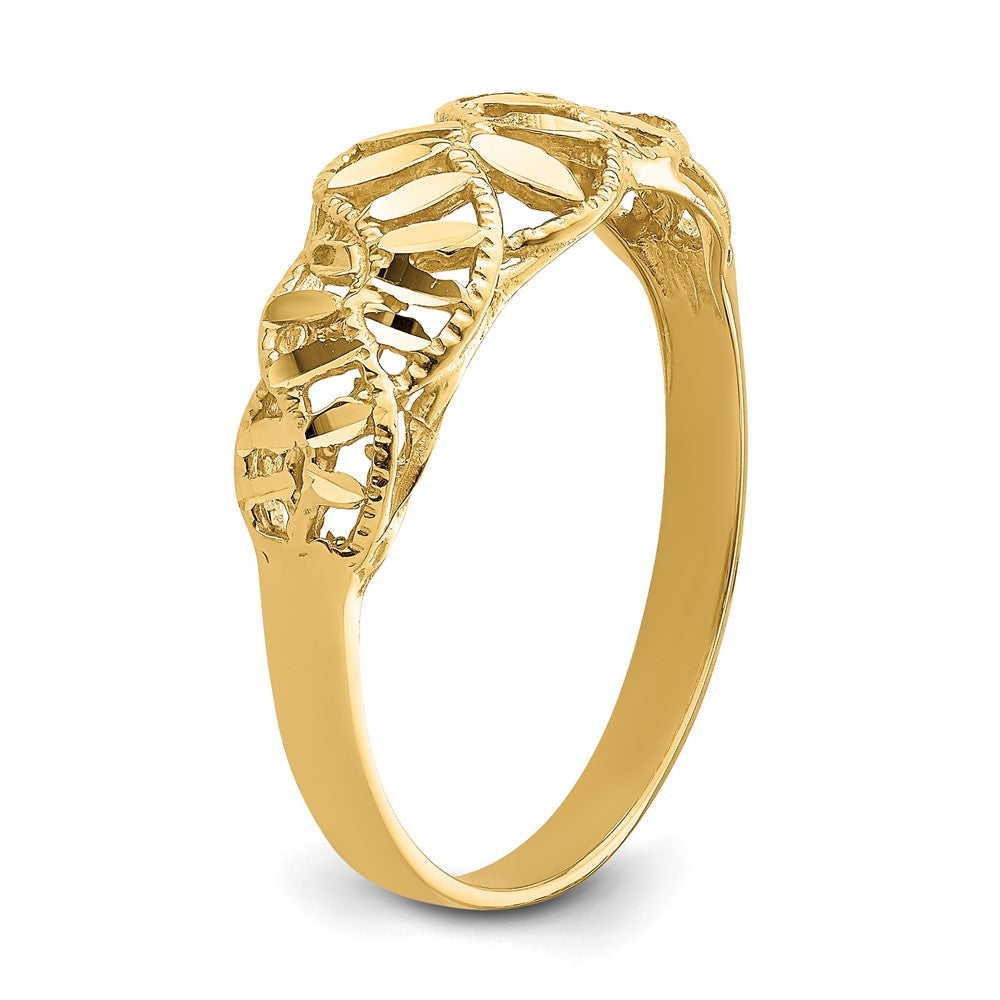 14K Diamond-cut Cut-Out Vine and Leaf Design Dome Ring Size 7.5