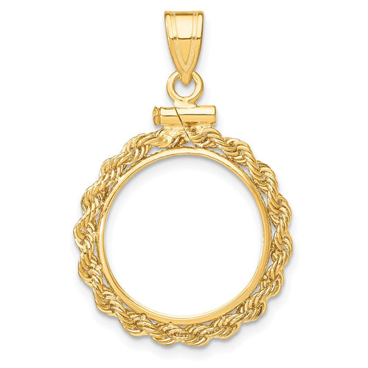Wideband Distinguished Coin Jewelry 14k Polished Rope 16.0mm x 1.35mm Screw Top Coin Bezel Pendant