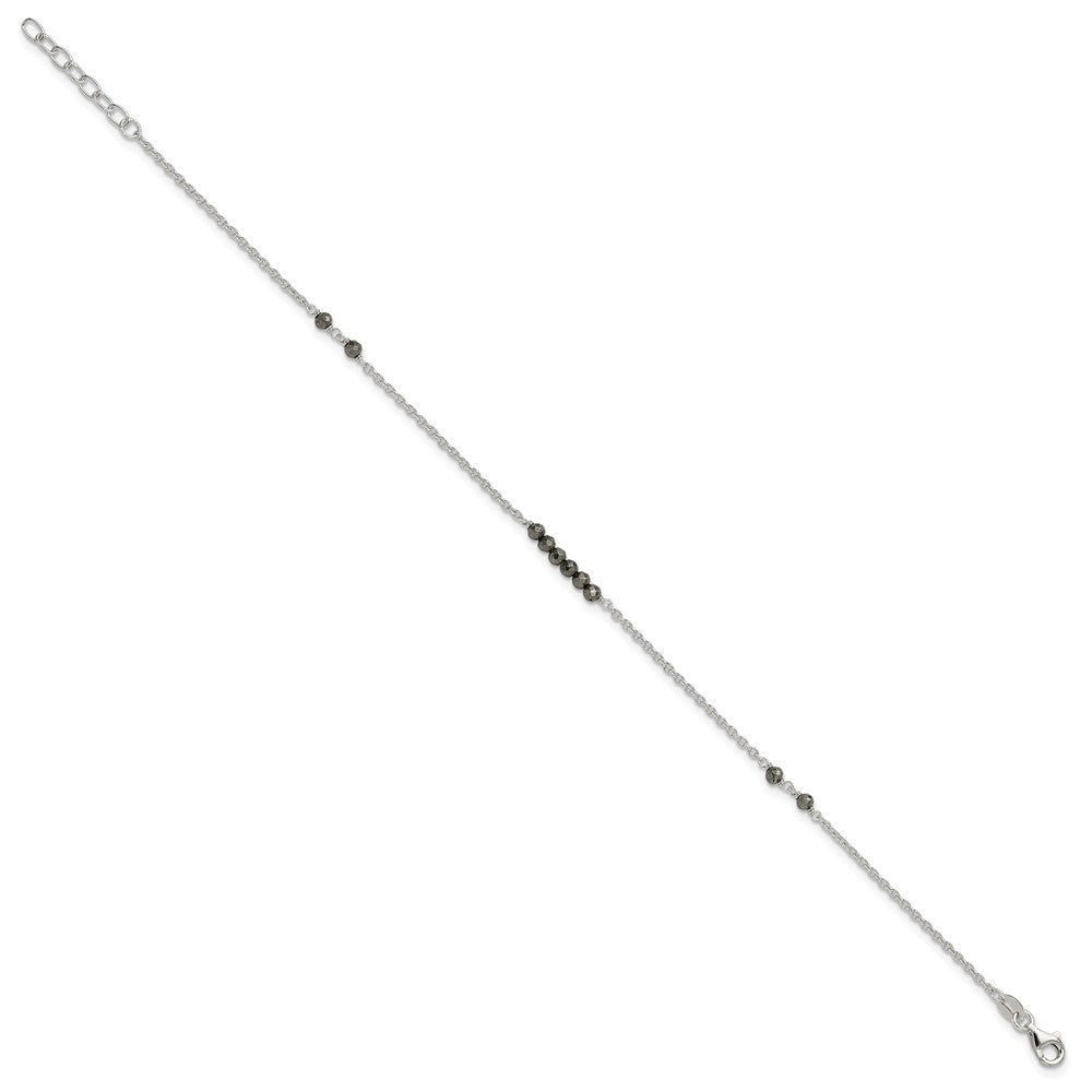 Sterling Silver Black CZ Beads 9in Plus 1 in Ext. Anklet 9 inches