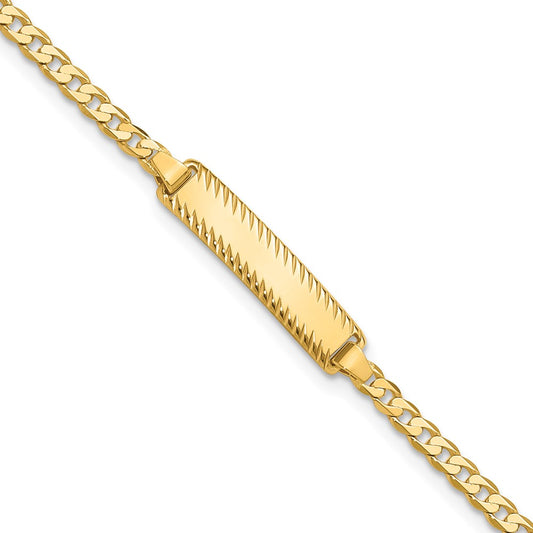 14k Polished Solid Chain/Solid Plate Curb Link Diamond-cut 20x5mm Plate 8 inch ID Bracelet