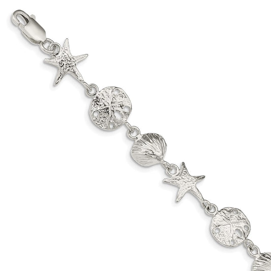 Sterling Silver Seashells Bracelet 8 inches