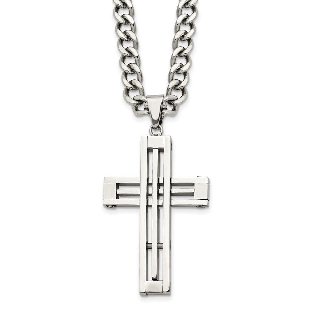 Stainless Steel Polished Cross 22in Necklace