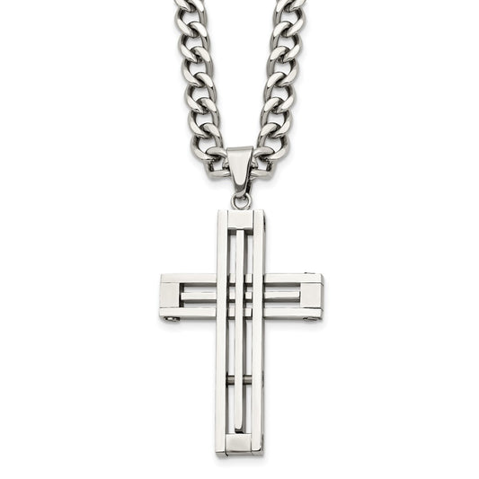 Stainless Steel Polished Cross 22in Necklace