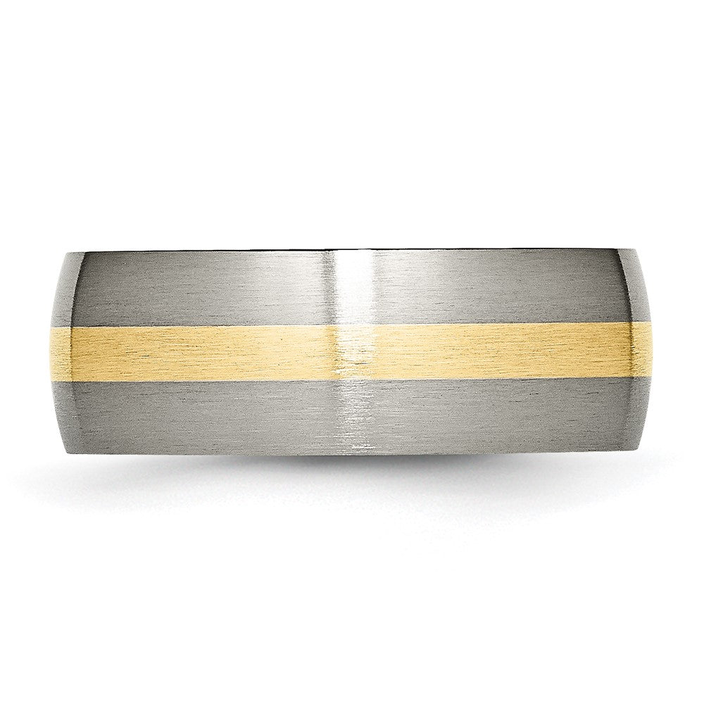 Titanium Brushed w/14k Yellow Inlay 8mm Band Size - 13