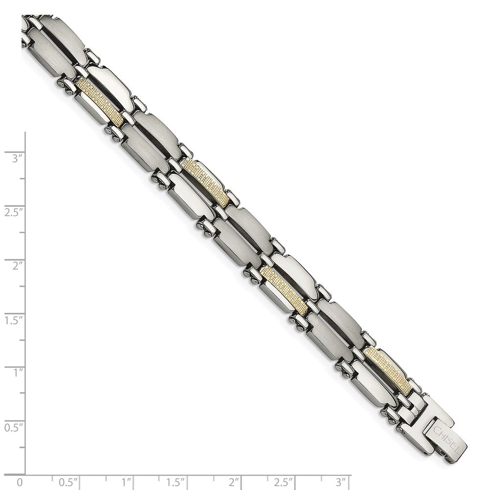 Stainless Steel  with 14k Accent 8.5in Brushed and Polished Link Bracelet 8.5 inches