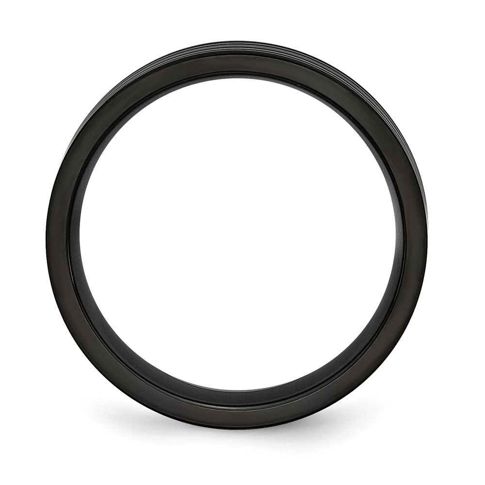 Chisel Titanium Brushed and Polished Black IP-plated 6mm Grooved Band Size - 8.5
