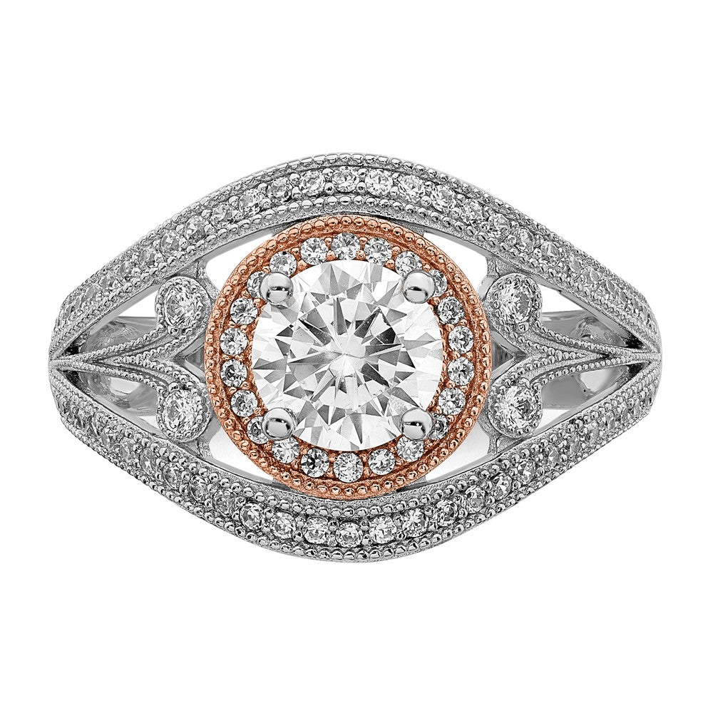 Sterling Silver Rhodium-plated & Rose-tone CZ Ring