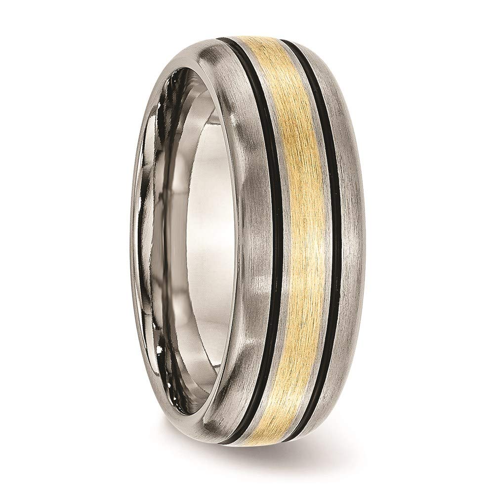 Titanium Antiqued and Brushed w/14k Yellow Inlay 8mm Grooved Band Size - 9.5