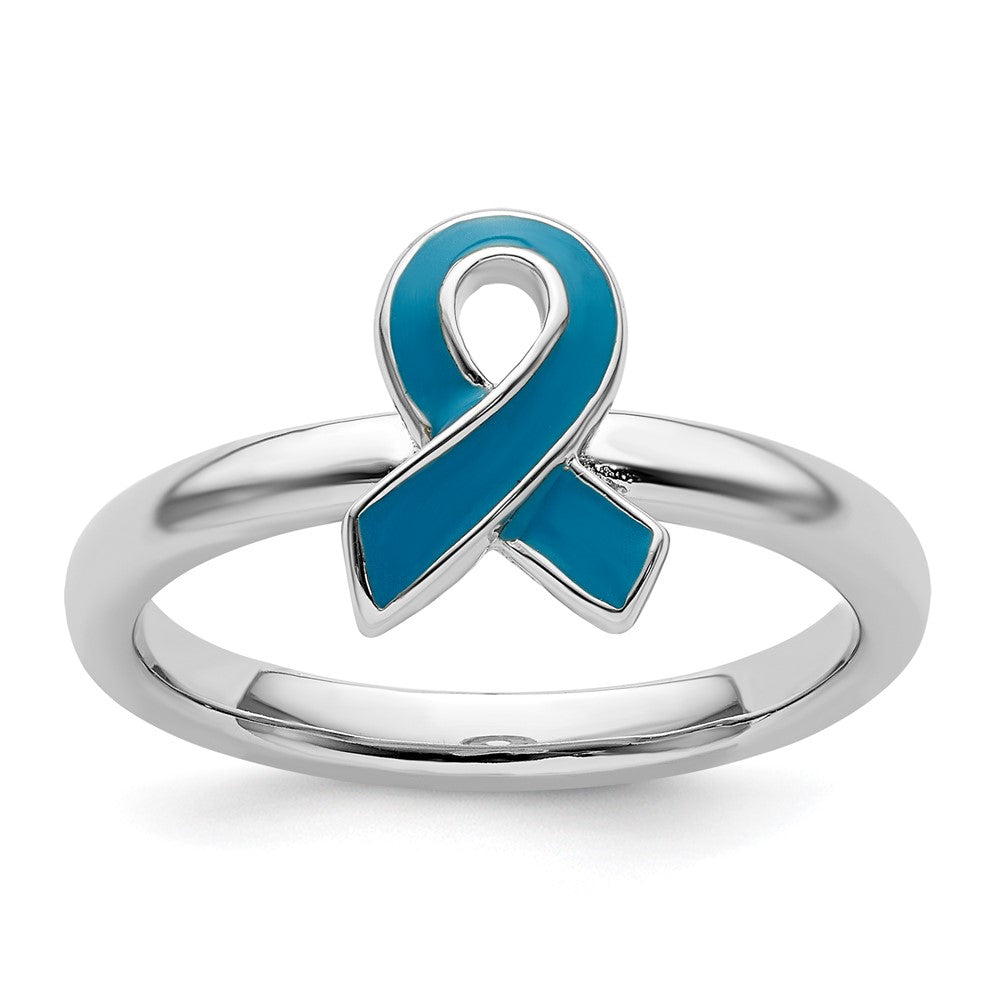 Sterling Silver Stackable Expressions Blue Enameled Awareness Ribbon Ring Size -10