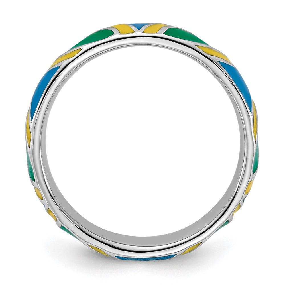 Sterling Silver Stackable Expressions Polished Multi color Enameled Ring Size -5