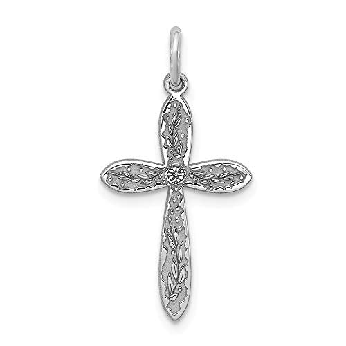 Sterling Silver Rhodium-plated Laser Designed Cross Pendant