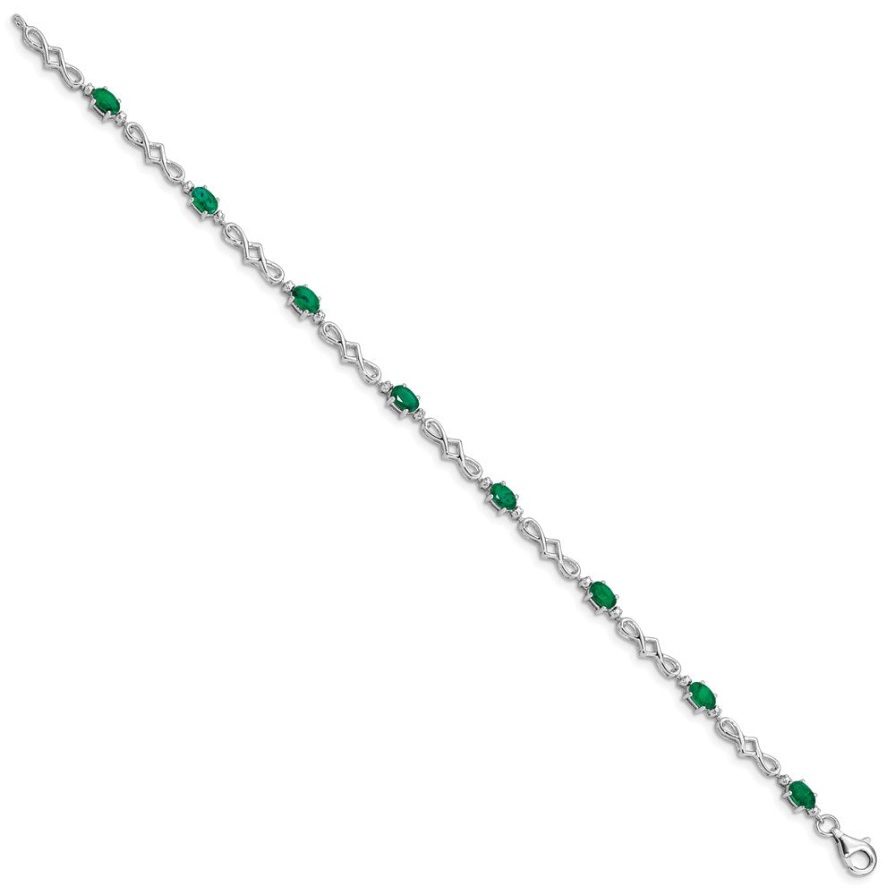 Sterling Silver Rhodium-plated Emerald and Diamond Bracelet 7 inches