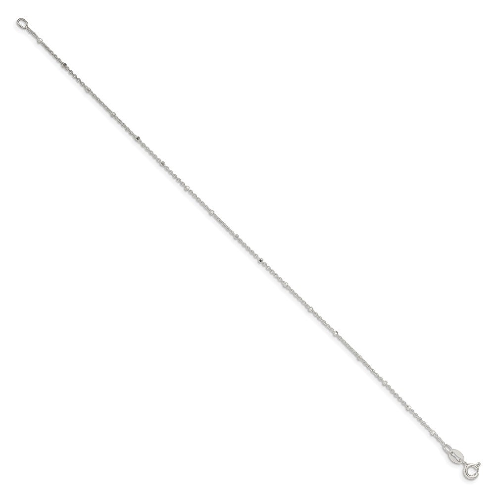 Sterling Silver 1.25mm Rolo with Beads Chain Anklet 10 inches