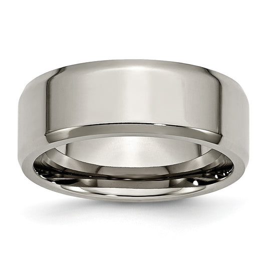 Titanium Polished 8mm Beveled Edge Band Size - 11.5