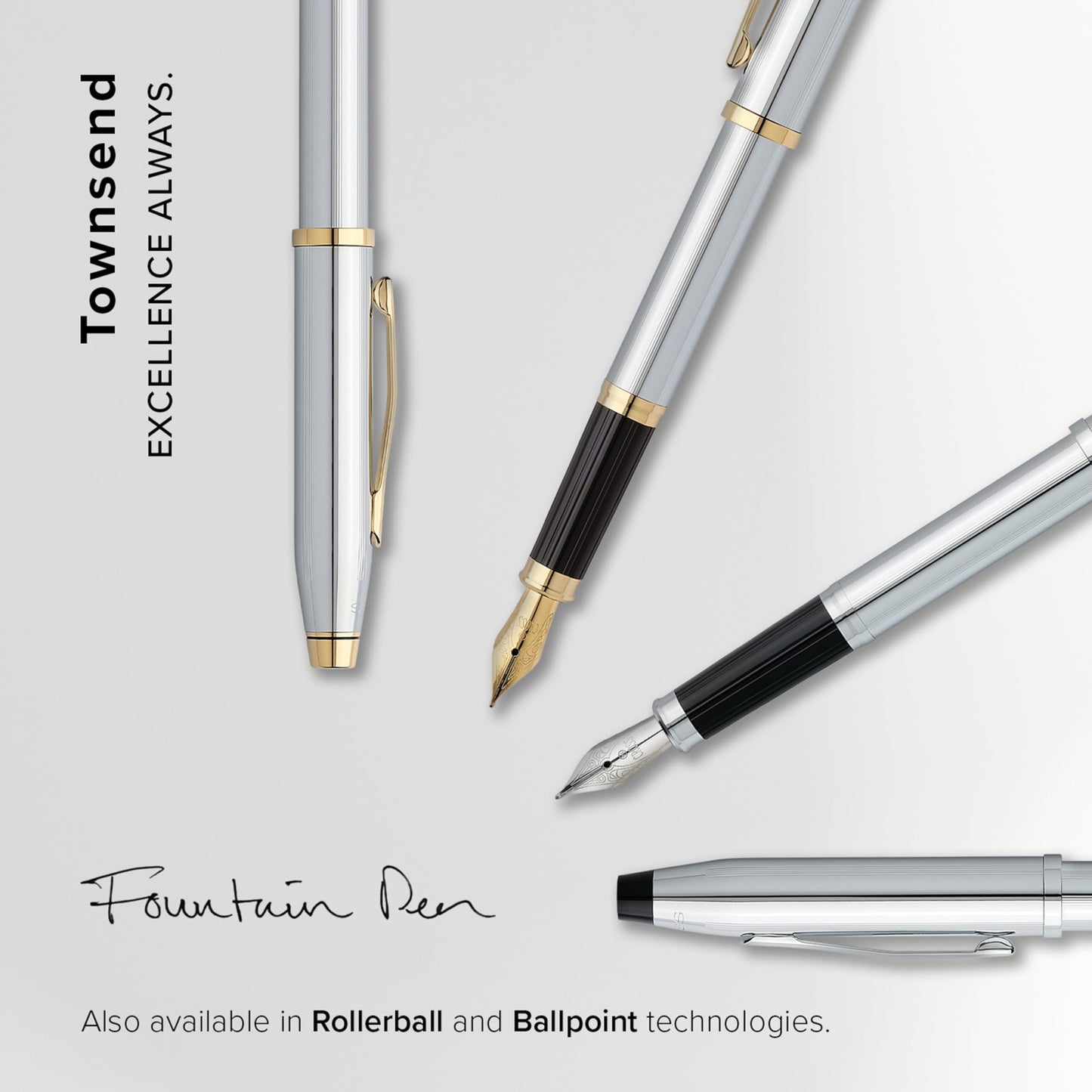 Townsend Lustrous Chrome Fountain Pen - Engravable Personalized Gift Item
