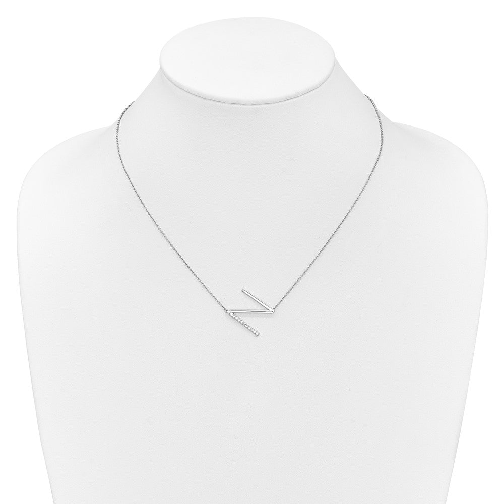 14K White Gold Sideways Diamond Initial N Necklace