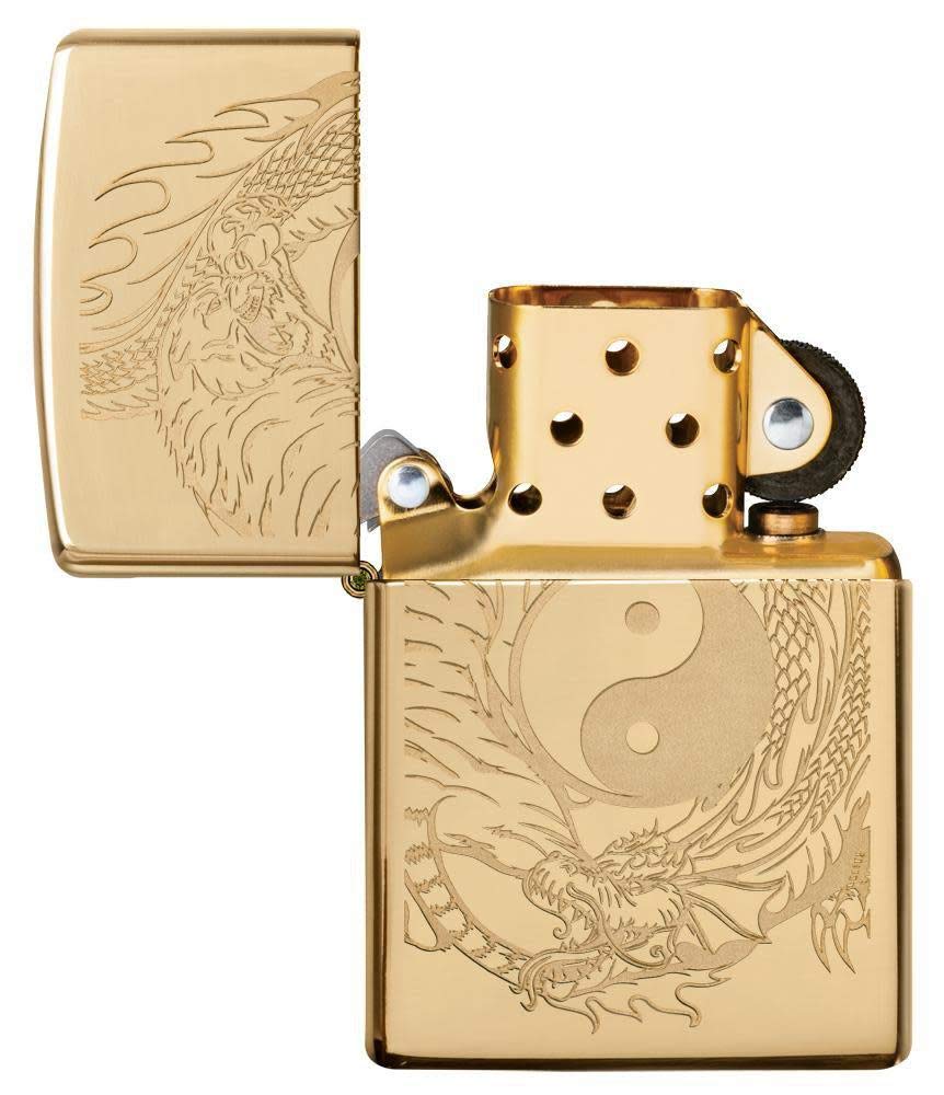 Zippo Tiger and Dragon Design High Polish Brass Pocket Lighter