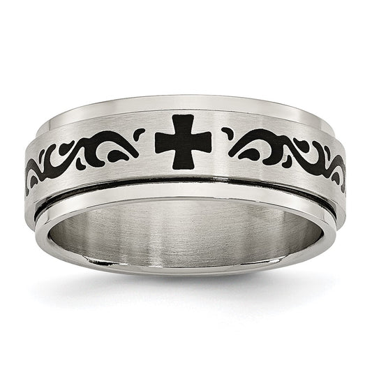 Stainless Steel Brushed/Polished Enamel Rotating Swirl Design 8mm Band Size - 12