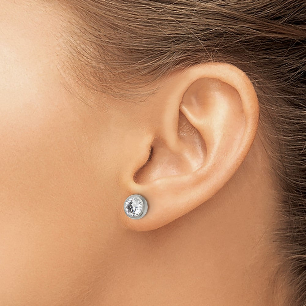 Stainless Steel Polished 6mm Bezel CZ Stud Post Earrings