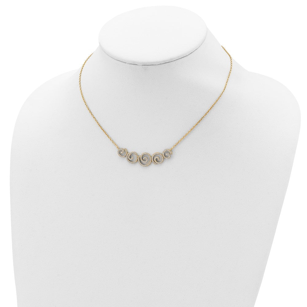 Sterling Shimmer Sterling Silver Gold-tone Flash gold-plated 133 Stone CZ Swirls Necklace with 2 inch extender 16 Inches