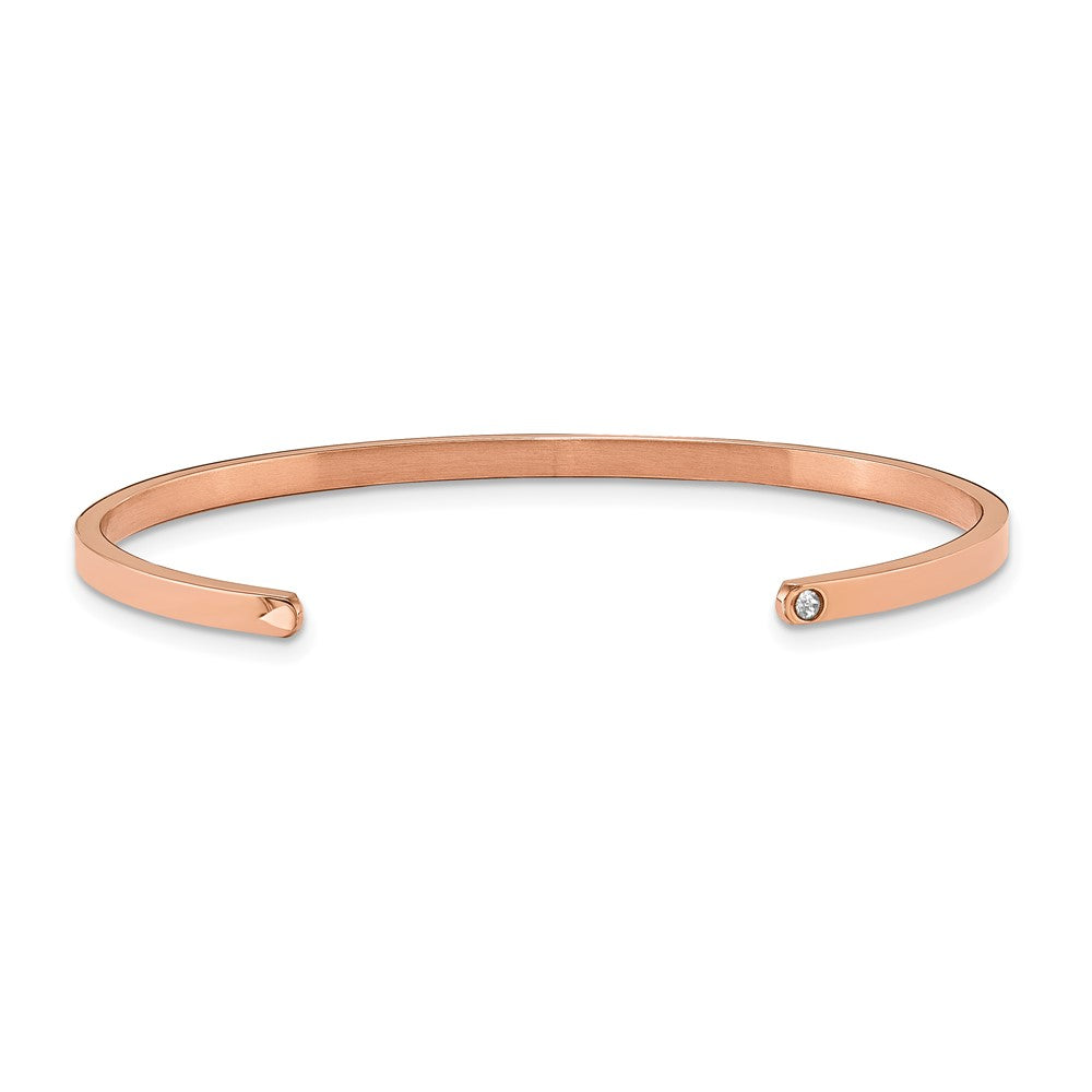 Stainless Steel Polished Rose IP-plated xoxoxo Crystal 3mm Cuff Bangle 7 inches