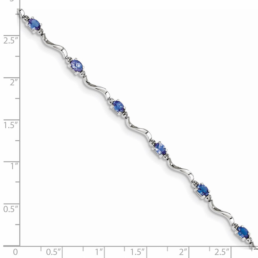 Sterling Silver Rhodium Plated Diamond and Tanzanite Bracelet 7 inches