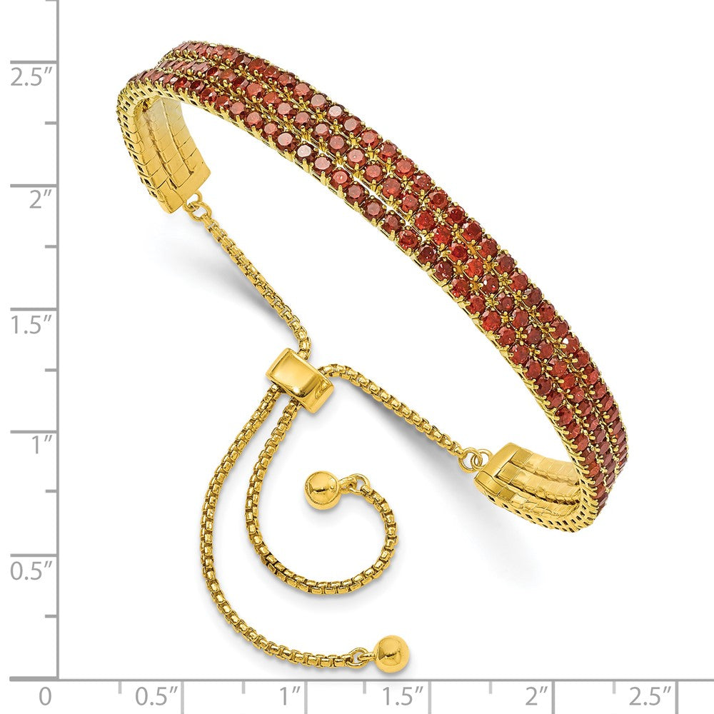 SS Gold Tone January Red Triple CZ Adjustable Bracelet