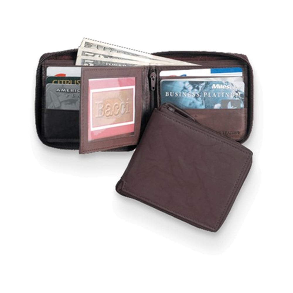 Brown Zip Around Bi-fold Wallet w/ Center Flap