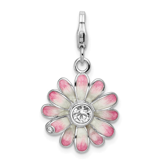 Amore La Vita Sterling Silver Rhodium-plated Polished Enameled Flower Charm with Fancy Lobster Clasp