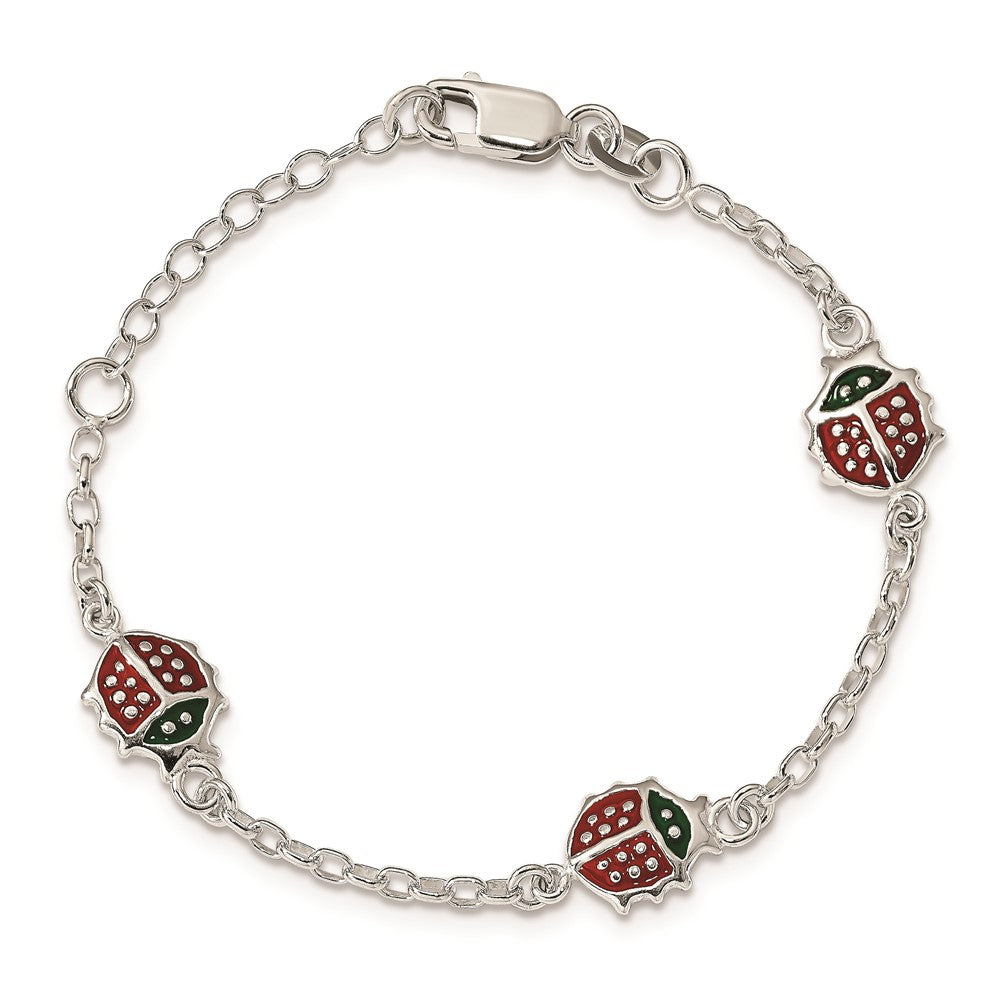 Sterling Silver Multi-color Enamel Ladybugs w/ 1in ext. Children's Bracelet 6 inches