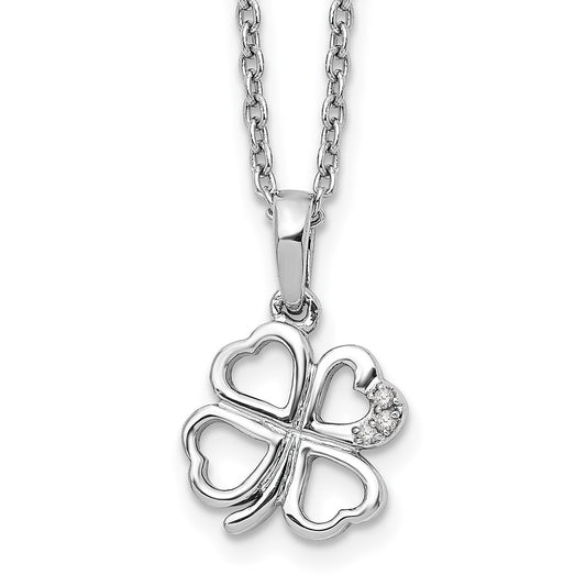 White Ice Sterling Silver Rhodium-plated 18 Inch Diamond Clover Necklace with 2 Inch Extender 18 Inches