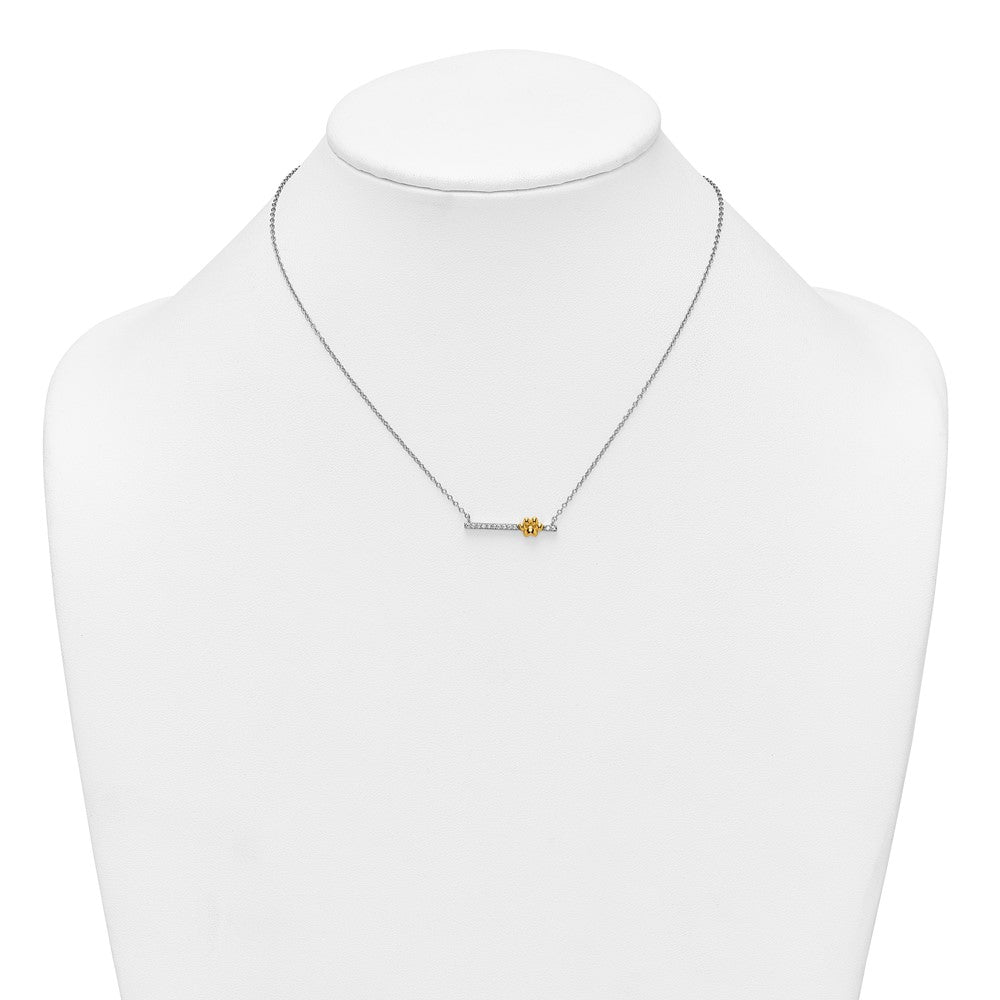 SS RH-pltd and Gold-tone CZ Paw Bar 16in w/2in Ext Necklace 16 Inches