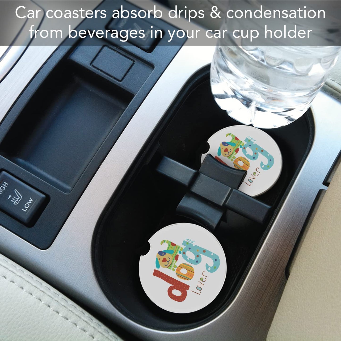 CounterArt "Dog Lover" 1 Pack Absorbent Stone Coaster for Vehicle Cup Holder 2.6” Diameter