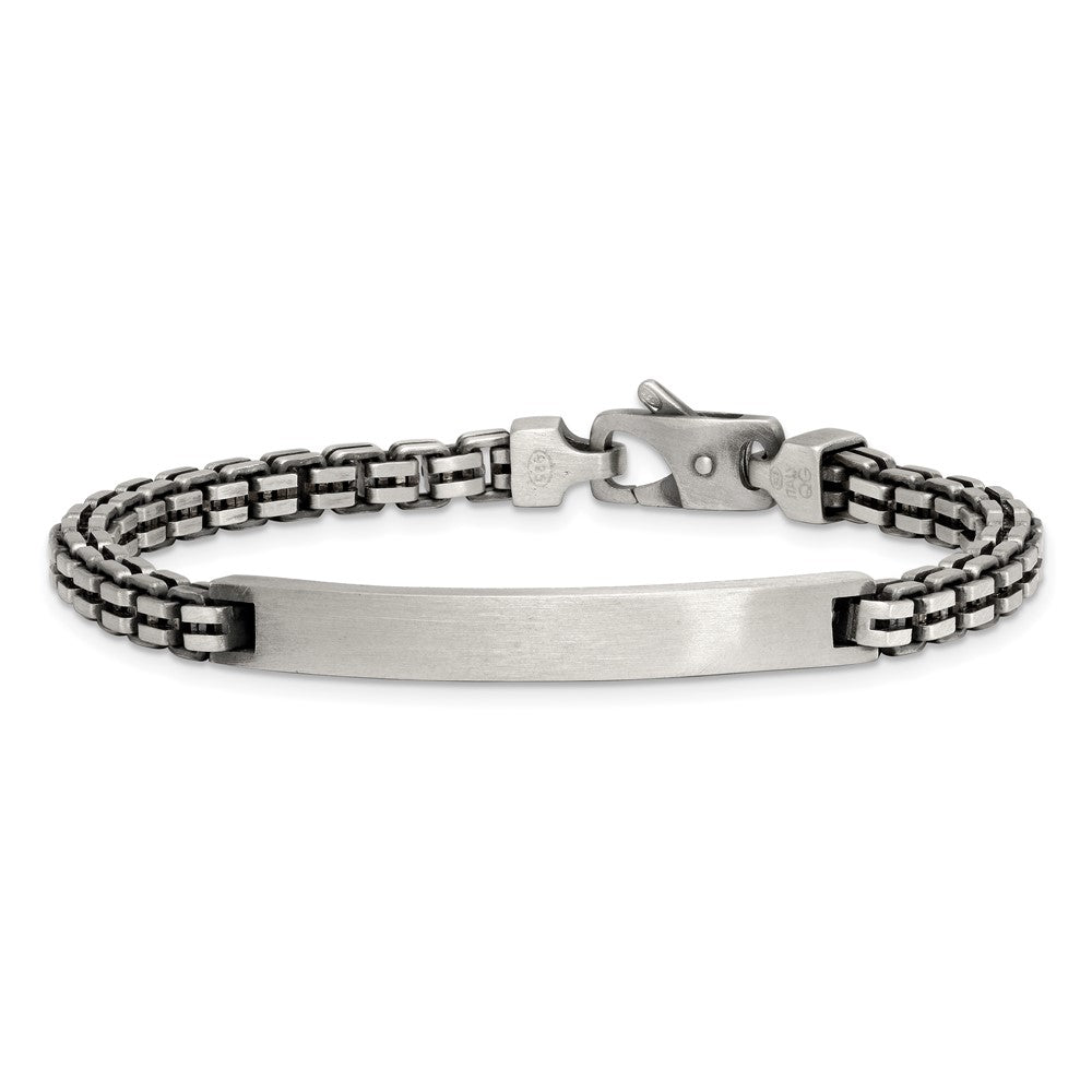 Sterling Silver Antiqued Brushed Fancy Box Link 6.00 x 48mm Rectangle Plate 8 inch ID Bracelet