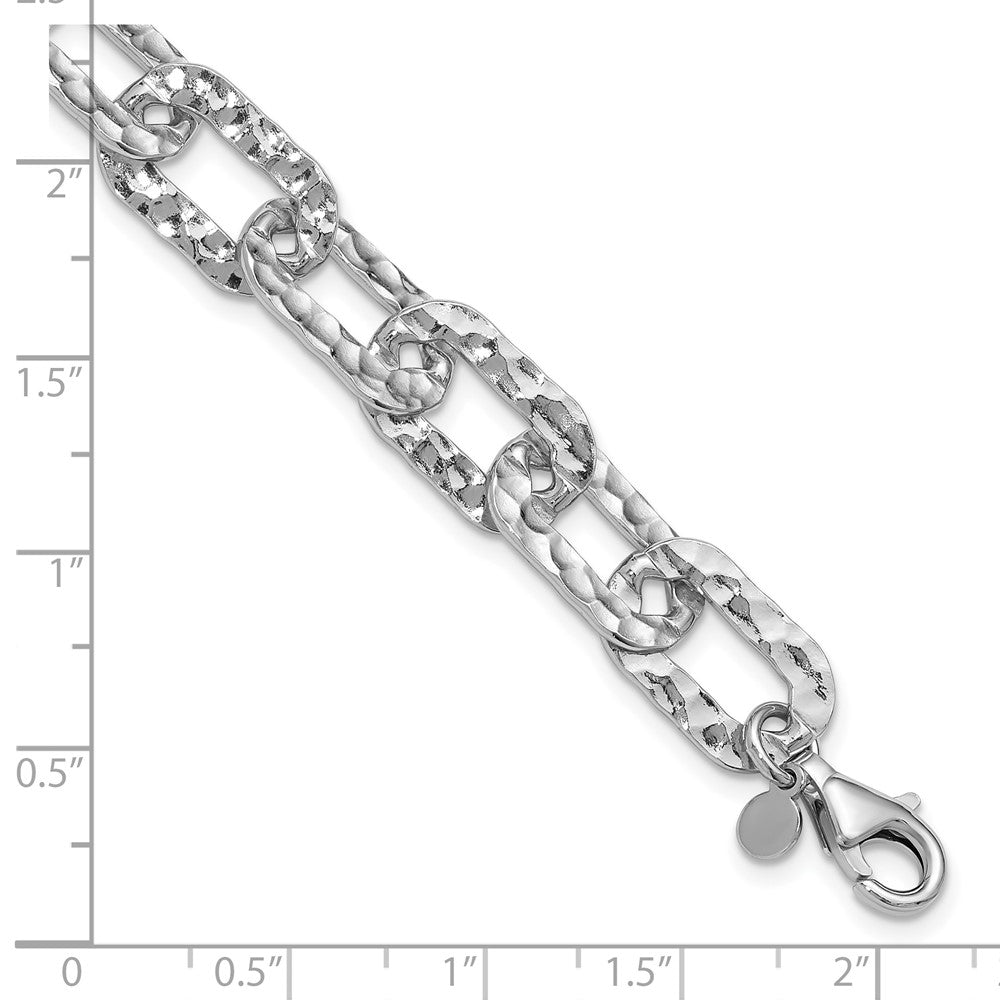 Sterling Silver Rh-pl Polished/Hammered Fancy w/1in ext. Bracelet 8.5  inches