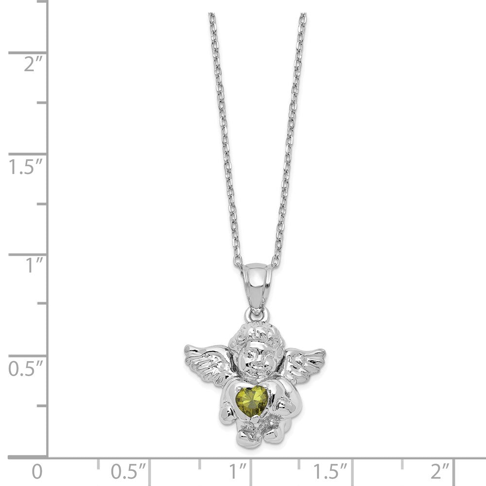 Sterling Silver RH-pltd CZ Aug Birthstone Angel Ash Holder 18in Necklace 18 Inches