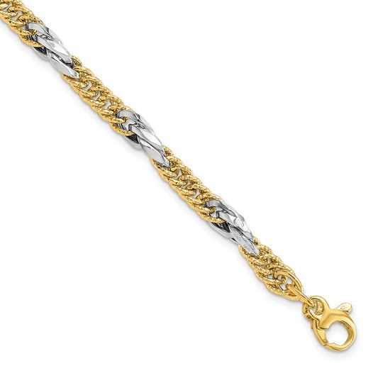 14k Two-tone Polished D/C Link w/ .5in ext. Bracelet 7.5  inches