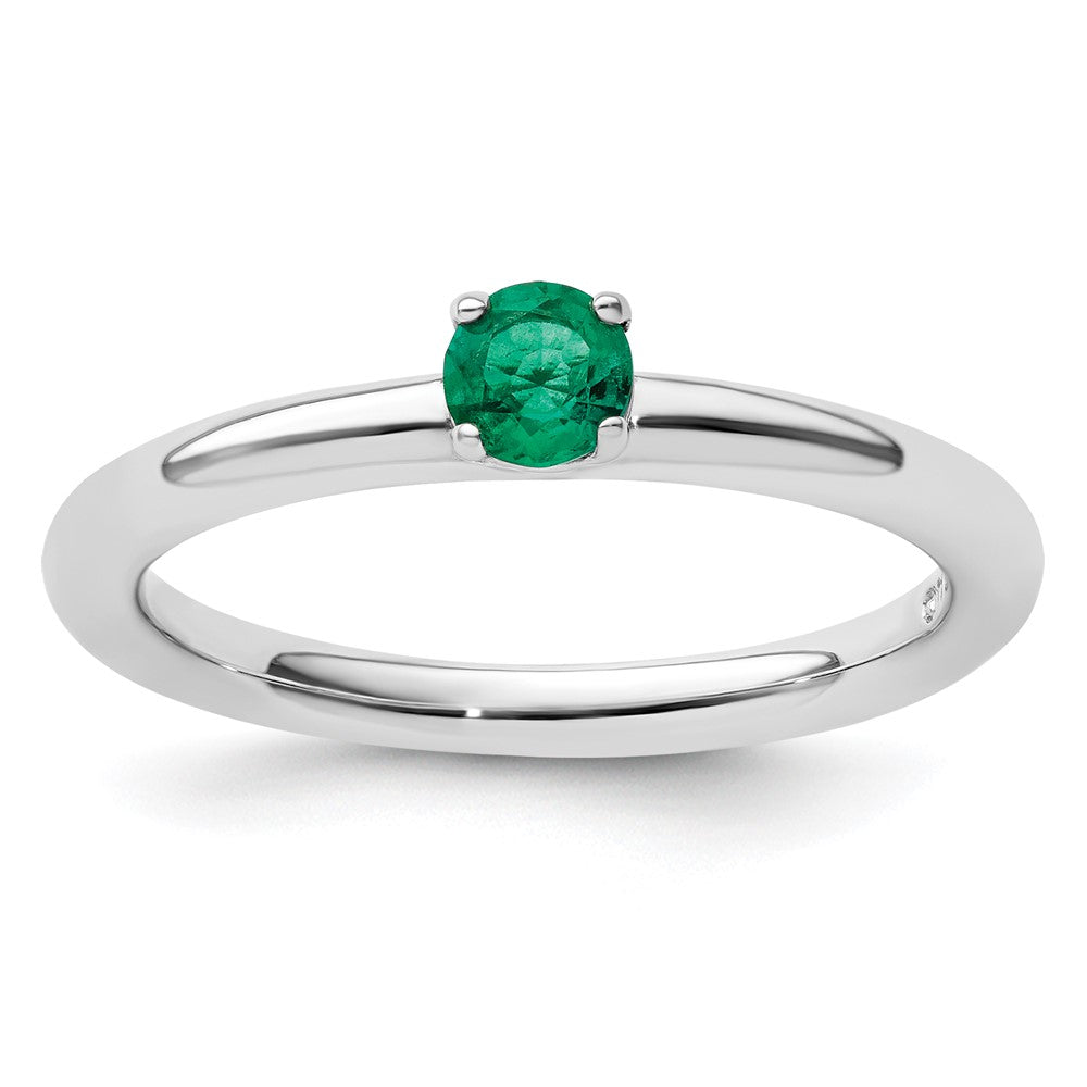 Sterling Silver Stackable Expressions Rhodium Cr. Emerald Ring