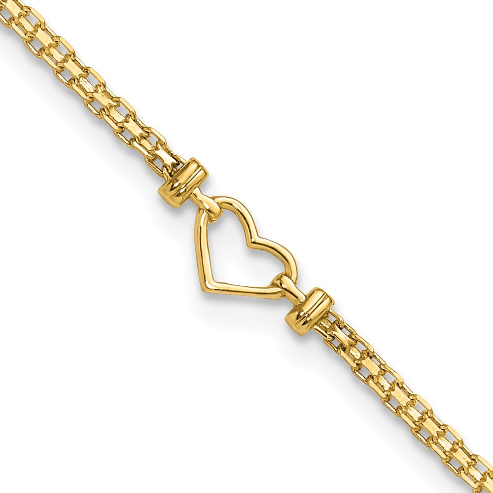 14k Polished Open-Heart 10inch Anklet 10 inches