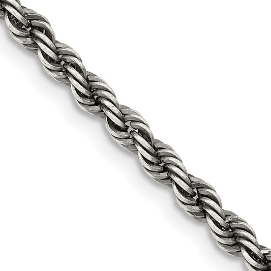 Sterling Silver Ruthenium-plated 3.4mm Rope Chain 26 Inches