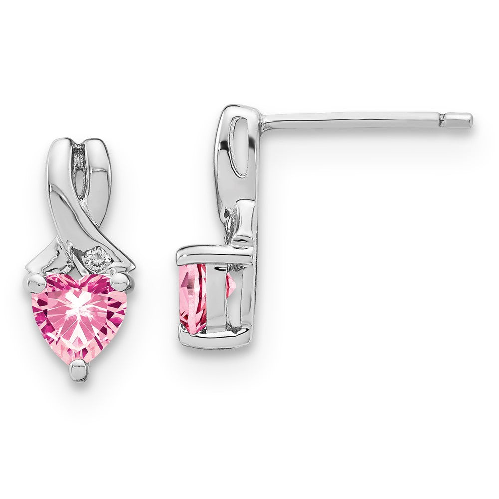 SS Created Pink Sapphire & Diamond Earrings
