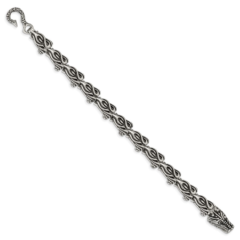 Stainless Steel Antiqued Dragon 8.75in Bracelet 8.25 inches