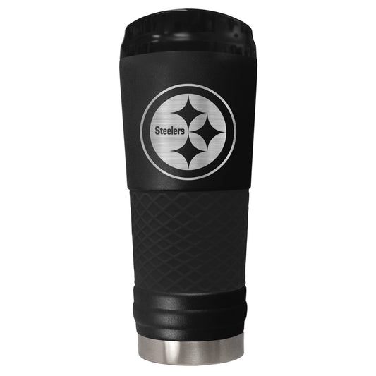 Pittsburgh Steelers 24 ounce vacuum insulated stainless steel tumbler in black powder coat and laser etched team logo