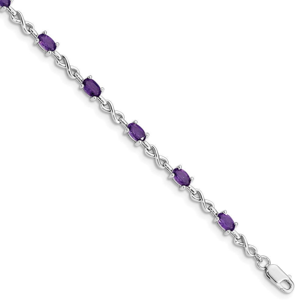 Sterling Silver Rhodium-plated Amethyst Bracelet 7 inches