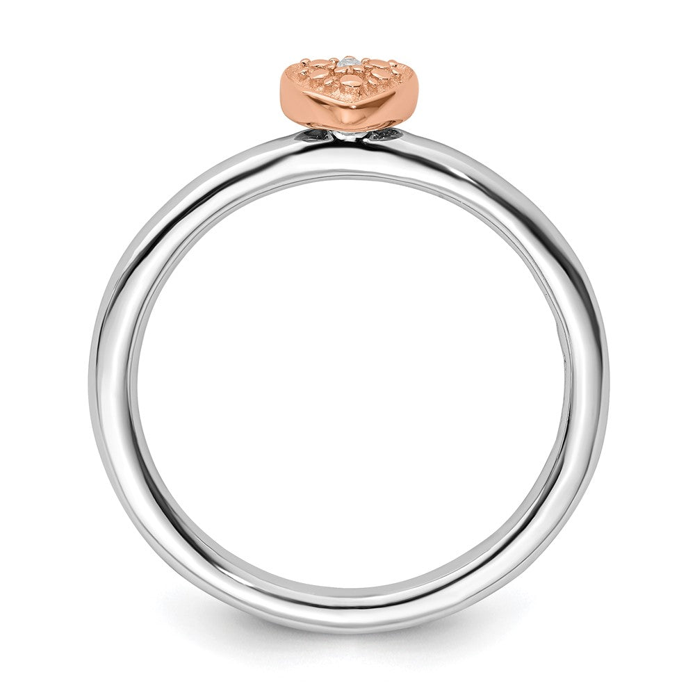 Sterling Silver/Rose Gold-plated Stackable Expressions Diamond Heart Ring Size -10