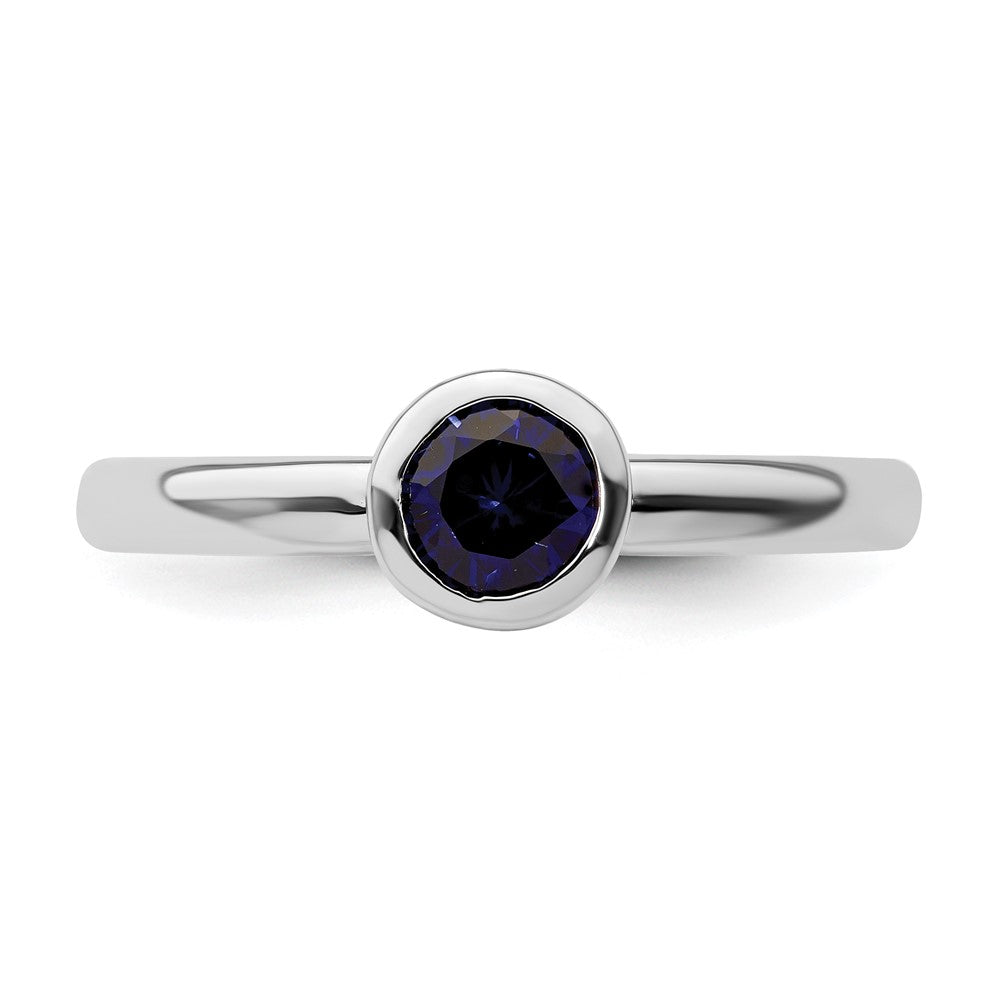 Sterling Silver Stackable Expressions Low 5mm Round Cr. Sapphire Ring Size -5